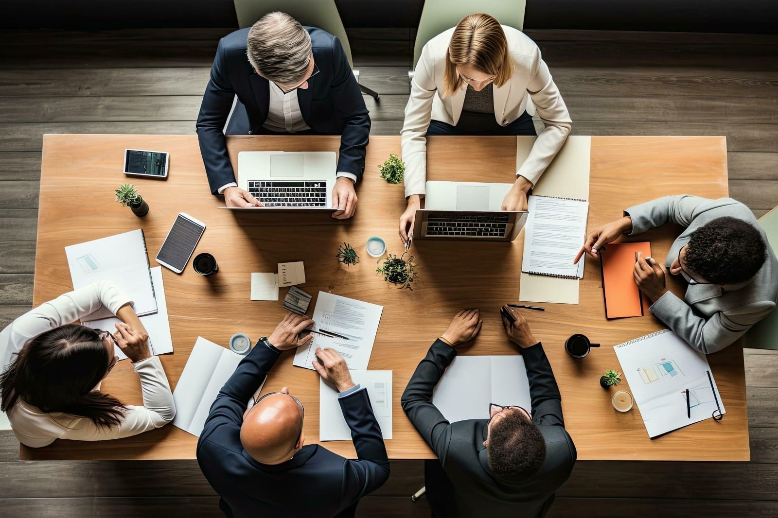 Engineers and managers planning a mining project around a meeting table
